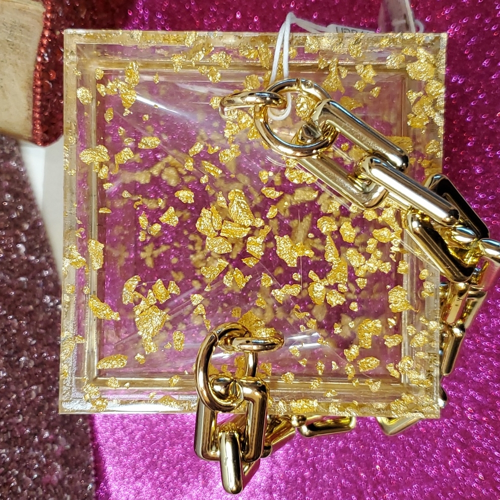 🎉HP🎉Urban Expressions 💜NWT💜 Acrylic Gold Foil Box Bag & Gold Chain Handle! - Picture 5 of 15